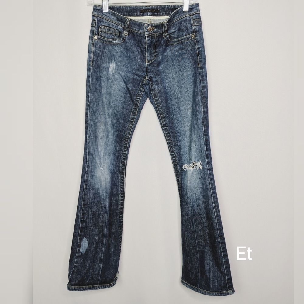 Ellie Tahari Low Rise Distressed Boot Cut Jeans Sz 30